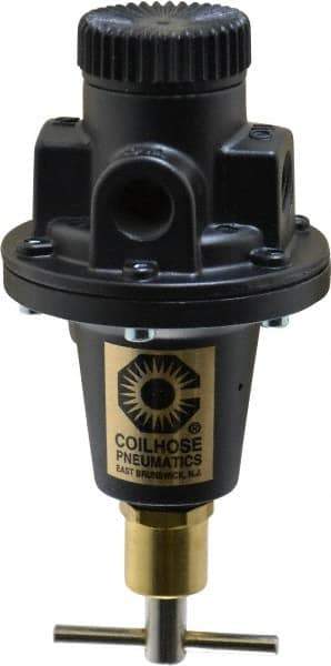 Coilhose Pneumatics - 1/4 NPT Port, 40 CFM, Cast Aluminum Tamper Proof Heavy-Duty T-Handle Regulator - 0 to 125 psi Range, 250 Max psi Supply Pressure, 1/4" Gauge Port Thread, 3" Wide x 5-1/2" High - Americas Tooling