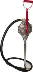 PRO-LUBE - 5 Strokes per Gal, 1/2" Outlet, Aluminum & Stainless Steel Hand Operated Transfer Pump - 42" OAL, For 15 to 55 Gal Drums, For Gasoline & Diesel Fuel - Americas Tooling