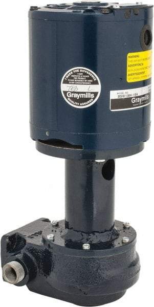 Graymills - 115 Volt, 1/6 hp, 1 Phase, 3,450 RPM, Cast Iron Flanged Outside Suction Machine Tool & Recirculating Pump - 3-3/4" Long x 2-1/2" Mounting Flange Width, NPT Thread, Glass Filled Celcon Impeller - Americas Tooling