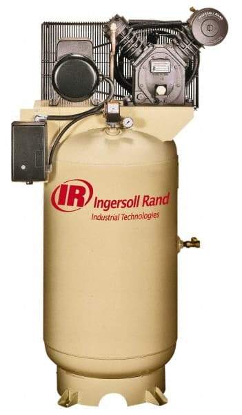 Ingersoll-Rand - 7.5 hp, 80 Gal Stationary Electric Vertical Air Compressor - Single Phase, 175 Max psi, 24 CFM, 230 Volt - Americas Tooling