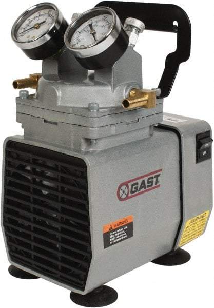 Gast - 1/8 HP Lab Model Diaphragm Pump - 115 VAC, 60 Max psi, 7.62" Long x 5.12" Wide x 7.59" High - Americas Tooling