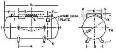 Made in USA - 15 Gallon, 200 Max psi Horizontal Tank - 33" Tank Length x 12" Tank Diam - Americas Tooling