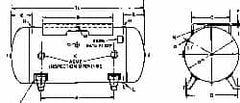 Made in USA - 60 Gallon, 200 Max psi Horizontal Tank with Plate - 2" Inlet, 48" Tank Length x 20" Tank Diam - Americas Tooling