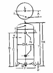 Made in USA - 80 Gallon, 200 Max psi Vertical Tank - 2" Inlet, 46" Tank Length x 24" Tank Diam - Americas Tooling