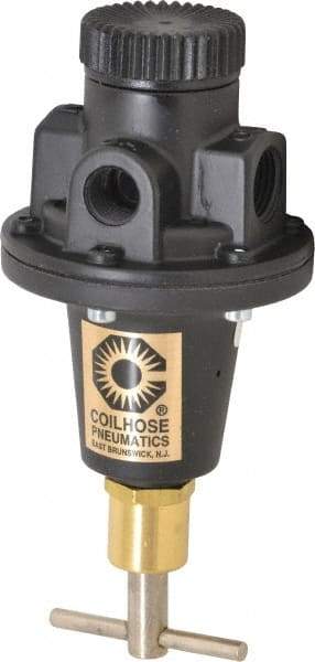 Coilhose Pneumatics - 3/8 NPT Port, 40 CFM, Cast Aluminum Tamper Proof Heavy-Duty T-Handle Regulator - 0 to 200 psi Range, 250 Max psi Supply Pressure, 1/4" Gauge Port Thread, 3" Wide x 5-1/2" High - Americas Tooling