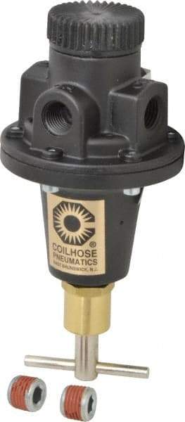 Coilhose Pneumatics - 1/4 NPT Port, 40 CFM, Cast Aluminum Tamper Proof Heavy-Duty T-Handle Regulator - 0 to 60 psi Range, 250 Max psi Supply Pressure, 1/4" Gauge Port Thread, 3" Wide x 5-1/2" High - Americas Tooling