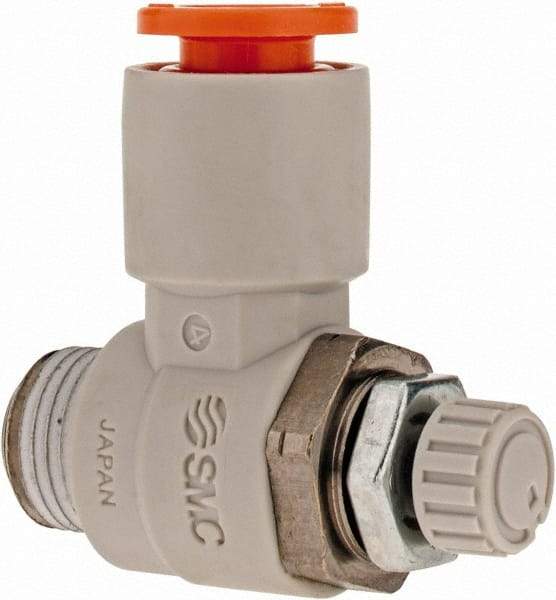 SMC PNEUMATICS - 1/4" Tube OD x 1/8" Male NPT Flow Control Elbow Valve - Meter Out - Americas Tooling