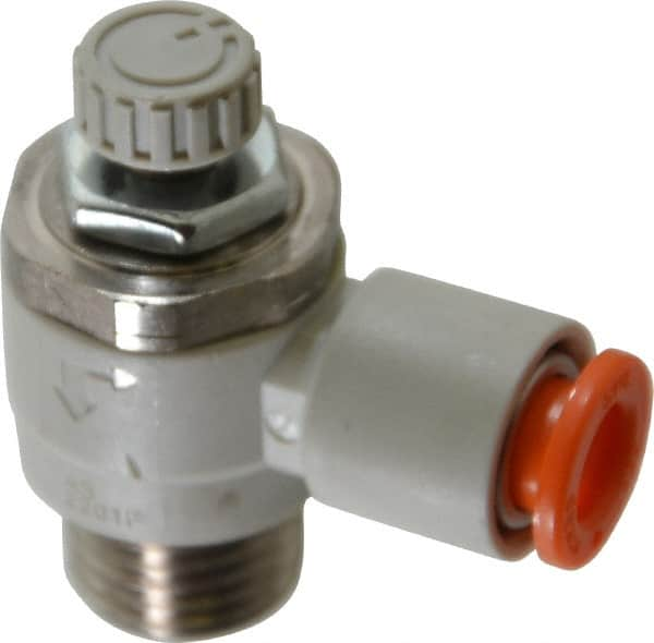 SMC PNEUMATICS - 1/4" Tube OD x 1/4" Male NPT Flow Control Elbow Valve - Meter Out - Americas Tooling