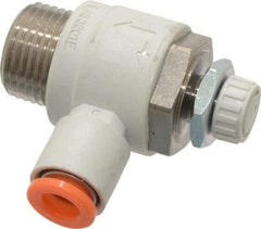 SMC PNEUMATICS - 1/4" Tube OD x 3/8" Male NPT Flow Control Elbow Valve - Meter Out - Americas Tooling