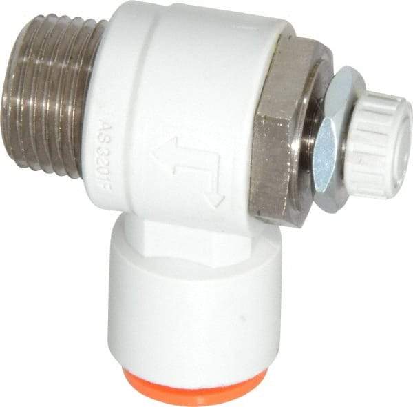 SMC PNEUMATICS - 3/8" Tube OD x 3/8" Male NPT Flow Control Elbow Valve - Meter Out - Americas Tooling