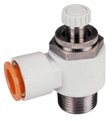 SMC PNEUMATICS - 3/8" Tube OD x 1/2" Male NPT Flow Control Offset Inline Valve - Meter Out - Americas Tooling