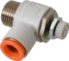 SMC PNEUMATICS - 1/2" Tube OD x 1/2" Male NPT Flow Control Elbow Valve - Meter Out - Americas Tooling