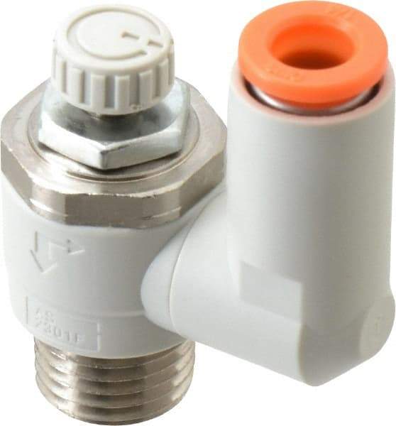 SMC PNEUMATICS - 1/4" Tube OD x 1/4" Male NPT Flow Control Offset Inline Valve - Meter Out - Americas Tooling