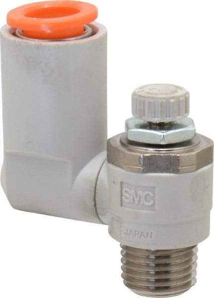 SMC PNEUMATICS - 3/8" Tube OD x 1/4" Male NPT Flow Control Offset Inline Valve - Meter Out - Americas Tooling