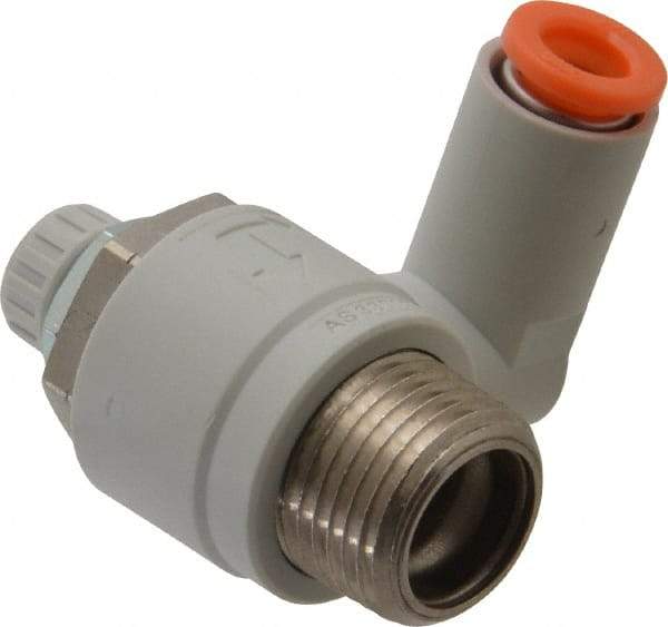 SMC PNEUMATICS - 1/4" Tube OD x 3/8" Male NPT Flow Control Offset Inline Valve - Meter Out - Americas Tooling