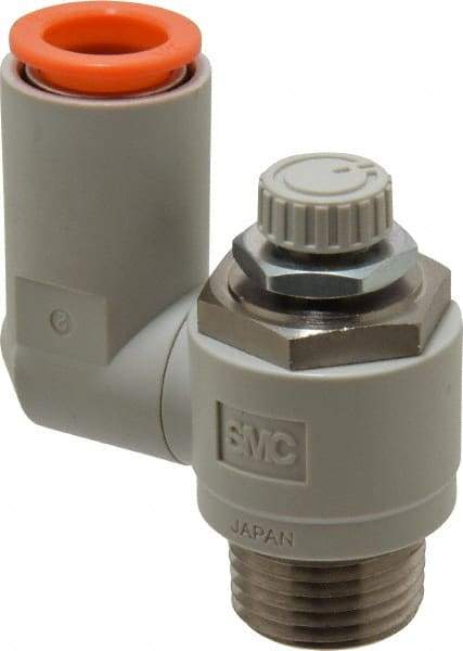 SMC PNEUMATICS - 1/2" Tube OD x 1/2" Male NPT Flow Control Offset Inline Valve - Meter Out - Americas Tooling