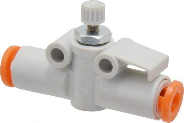 SMC PNEUMATICS - 5/32" Tube OD x M5 Body Flow & Speed Control Valve - Speed Control Inline Type with One Touch Fitting - Americas Tooling