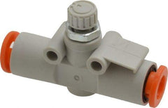 SMC PNEUMATICS - 1/4" Tube OD x 1/8 Body Flow & Speed Control Valve - Speed Control Inline Type with One Touch Fitting - Americas Tooling