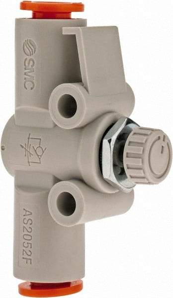 SMC PNEUMATICS - 1/4" Tube OD x 1/4 Body Flow & Speed Control Valve - Speed Control Inline Type with One Touch Fitting - Americas Tooling