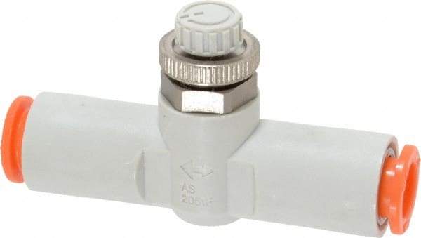 SMC PNEUMATICS - 5/16" Tube OD x 1/4 Body Flow & Speed Control Valve - Speed Control Inline Type with One Touch Fitting - Americas Tooling