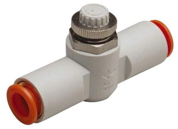 SMC PNEUMATICS - 3/16" Tube OD x 1/4 Body Flow & Speed Control Valve - Speed Control Inline Type with One Touch Fitting - Americas Tooling