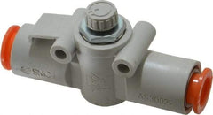 SMC PNEUMATICS - 3/8" Tube OD x 3/8 Body Flow & Speed Control Valve - Speed Control Inline Type with One Touch Fitting - Americas Tooling