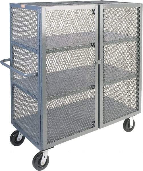 Jamco - 3,000 Lb Capacity, 3 Shelf, Steel Mesh Security Truck - 48" Long x 24" Wide x 57" High, 6" Diam Wheels - Americas Tooling