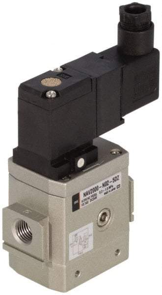 SMC PNEUMATICS - 1/4" Female NPT x 1/8" Gage Port Soft Start-Up Valve - 110V, AC Input, DIN Electrical Entry & 30 to 150 psi - Americas Tooling