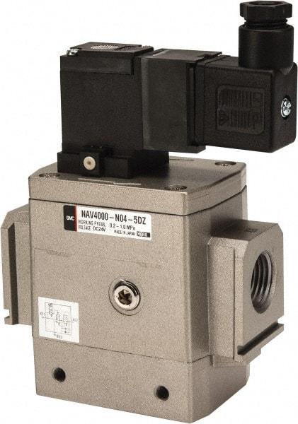 SMC PNEUMATICS - 1/2" Female NPT x 1/8" Gage Port Soft Start-Up Valve - 24V, DC Input, DIN Electrical Entry & 30 to 150 psi - Americas Tooling