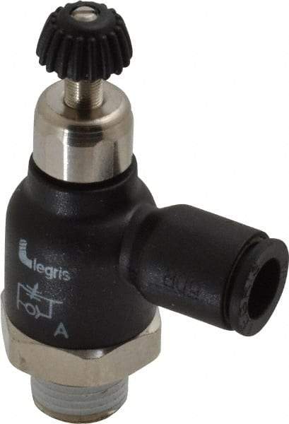 Legris - 1/4" Tube OD x 1/8 Male NPT Compact Meter Out Flow Control Valve - 14.5 to 145 psi, Nylon - Americas Tooling