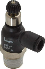 Legris - 1/4" Tube OD x 1/4 Male NPT Compact Meter Out Flow Control Valve - 14.5 to 145 psi, Nylon - Americas Tooling