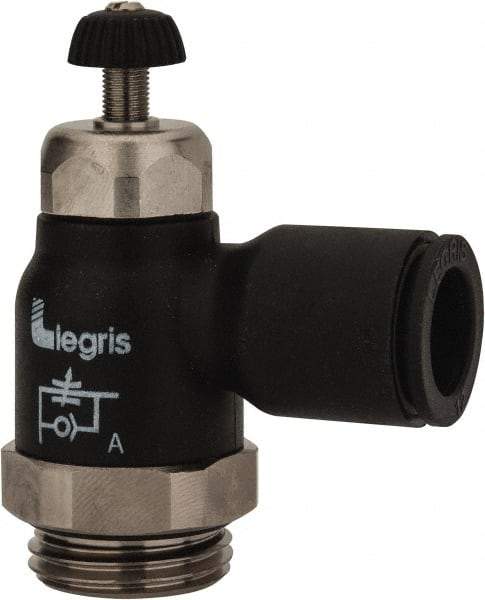 Legris - 12mm Tube OD x 1/2 Male BSPP Compact Meter Out Flow Control Valve - 14.5 to 145 psi, Nylon - Americas Tooling