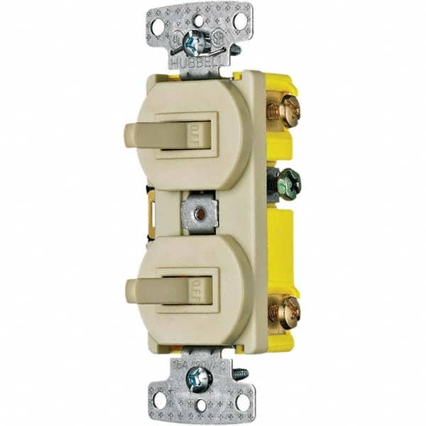 Hubbell Wiring Device-Kellems - Combination Wall Switch & Receptacles Combination Switch/Receptacle Type: Toggle Switch Color: Ivory - Americas Tooling