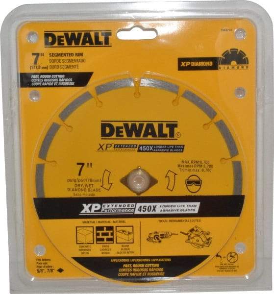 DeWALT - 7" Diam, 5/8" Arbor Hole Diam, Wet & Dry Cut Saw Blade - Diamond-Tipped, Standard Round Arbor - Americas Tooling