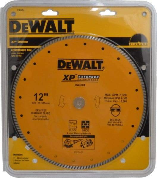DeWALT - 12" Diam, 1" Arbor Hole Diam, Wet & Dry Cut Saw Blade - Diamond-Tipped, Standard Round Arbor - Americas Tooling