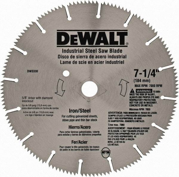 DeWALT - 7-1/4" Diam, 5/8" Arbor Hole Diam, 16 Tooth Wet & Dry Cut Saw Blade - Steel, Smooth Action, Standard Round Arbor - Americas Tooling