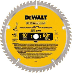 DeWALT - 10" Diam, 5/8" Arbor Hole Diam, 60 Tooth Wet & Dry Cut Saw Blade - Carbide-Tipped, Fine Finishing Action, Standard Round Arbor - Americas Tooling