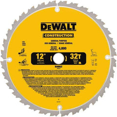 DeWALT - 12" Diam, 1" Arbor Hole Diam, 32 Tooth Wet & Dry Cut Saw Blade - Carbide-Tipped, General Purpose Action, Standard Round Arbor - Americas Tooling