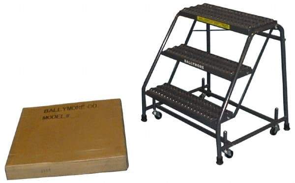 Ballymore - 28-1/2" 3 Step Ladder - Spring Loaded Rolling Safety Ladder, 450 Lb Capacity, 28-1/2" Platform Height, 20" Base Width x 25" Base Depth, Abrasive Mat Tread - Americas Tooling