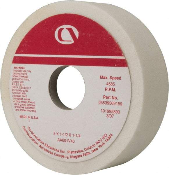 Grier Abrasives - 5" Diam, 1-1/4" Hole Size, 1-1/2" Overall Thickness, 60 Grit, Type 6 Tool & Cutter Grinding Wheel - Medium Grade, Aluminum Oxide, I Hardness, Vitrified Bond, 4,966 RPM - Americas Tooling