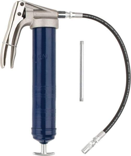 Lincoln - 7,500 Max psi, Flexible Pistol Grease Gun - 14-1 & 2 oz (Cartridge) & 16 oz (Bulk) Capacity, 1/8 Thread Outlet, 39 Strokes per oz, Bulk & Cartridge Fill, Includes 6" Straight Pipe & Coupler - Americas Tooling