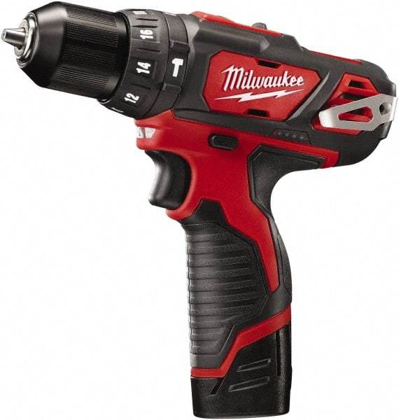 Milwaukee Tool - 12 Volt 3/8" Keyless Chuck Cordless Hammer Drill - 0 to 22,500 BPM, 0 to 400 & 0 to 1,500 RPM, Reversible - Americas Tooling