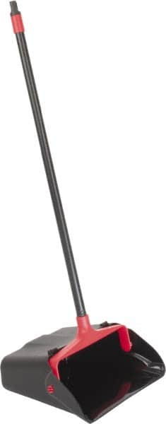 PRO-SOURCE - 13" Wide x 5" Deep x 38" High Upright Dustpan - Plastic Body, 33" Handle, Black, with Wheels - Americas Tooling