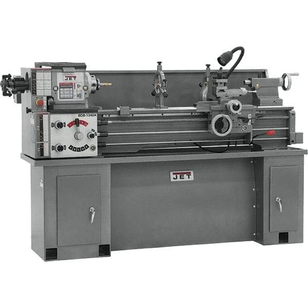 Jet - 13" Swing, 40" Between Centers, 230 Volt, Single Phase Bench Lathe - 5MT Taper, 2 hp, 60 to 1,240 RPM, 1-3/8" Bore Diam, 30" Deep x 29" High x 75-1/2" Long - Americas Tooling