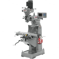 Jet - 7-7/8" Table Width x 35-3/4" Table Length, Step Pulley Control, 1 Phase Knee Milling Machine - R8 Spindle Taper, 1-1/2 hp - Americas Tooling