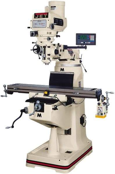 Jet - 9" Table Width x 49" Table Length, Variable Speed Pulley Control, 3 Phase Knee Milling Machine - R8 Spindle Taper, 3 hp - Americas Tooling