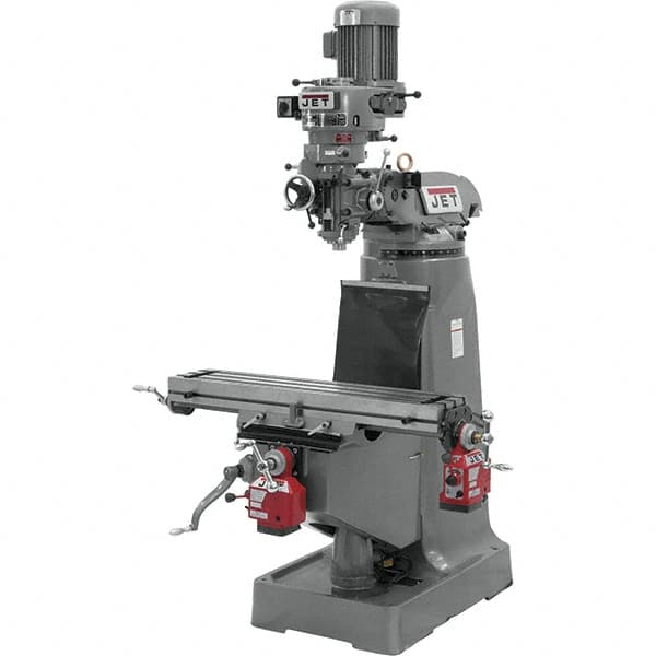 Jet - 9" Table Width x 42" Table Length, Step Pulley Control, 1 Phase Knee Milling Machine - R8 Spindle Taper, 2 hp - Americas Tooling