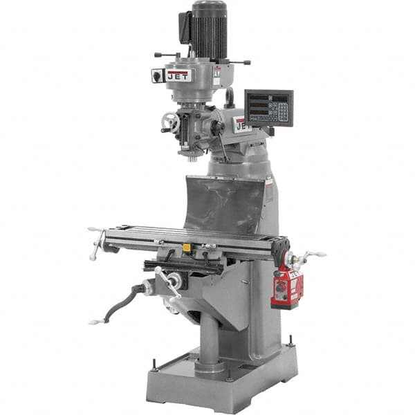 Jet - 7-7/8" Table Width x 35-3/4" Table Length, Step Pulley Control, 1 Phase Knee Milling Machine - R8 Spindle Taper, 1-1/2 hp - Americas Tooling