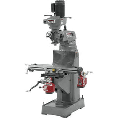 Jet - 7-7/8" Table Width x 35-3/4" Table Length, Step Pulley Control, 1 Phase Knee Milling Machine - R8 Spindle Taper, 1-1/2 hp - Americas Tooling