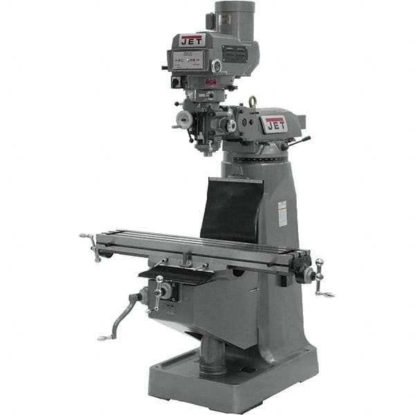 Jet - 9" Table Width x 42" Table Length, Variable Speed Pulley Control, 3 Phase Knee Milling Machine - R8 Spindle Taper, 3 hp - Americas Tooling